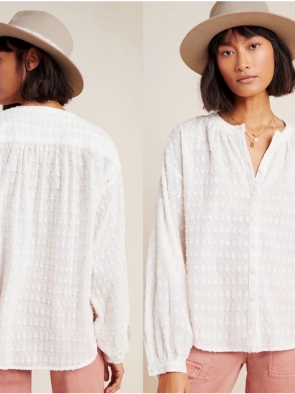 Anthropologie white Textured Button-Front Blouse